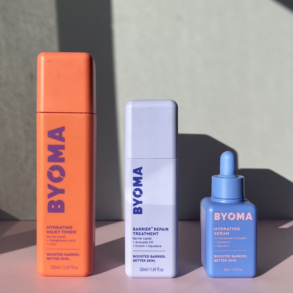 Byoma hydrating milky toner, barrier+ repair treatment, and hydrating serum