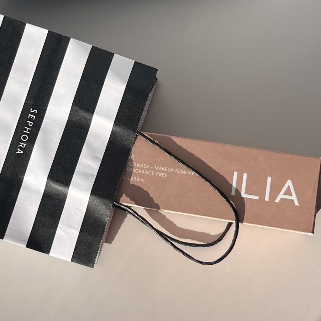 Pictured is Ilia foaming cleanser in a Sephora bag