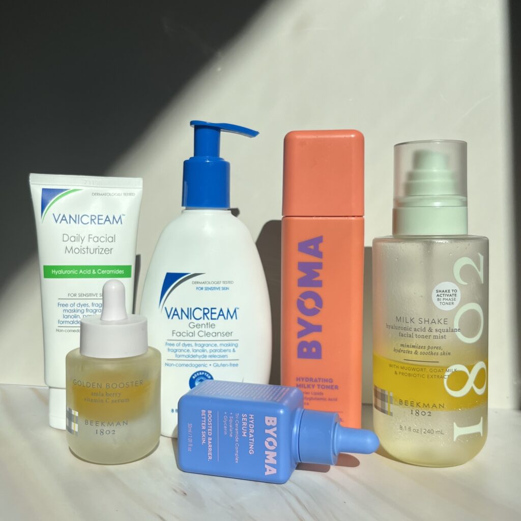 Assortment of skincare products with clean ingredients
