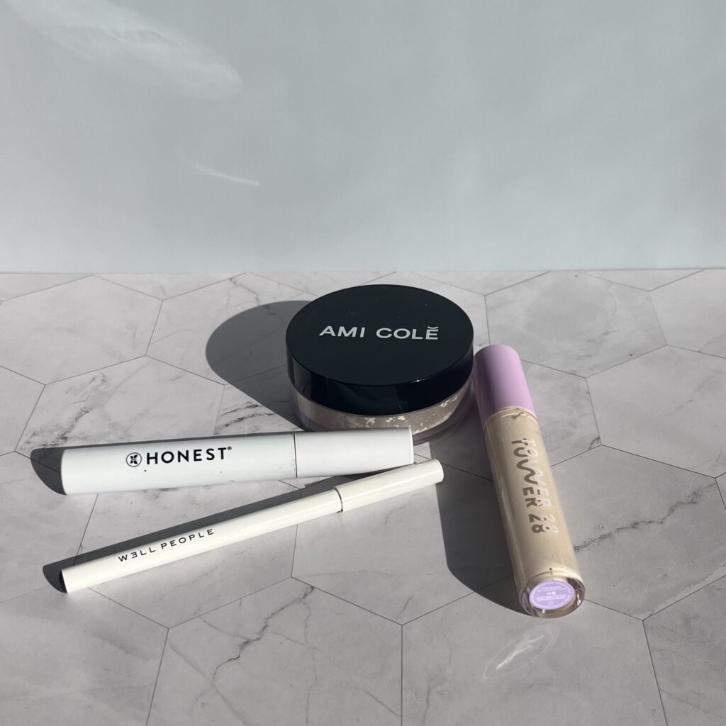 An assortment of clean makeup products